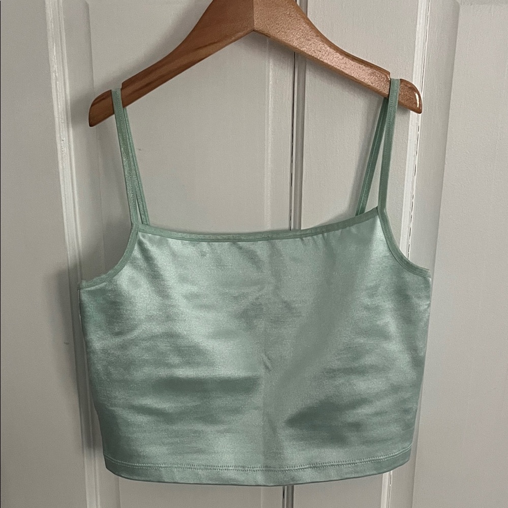 Vintage American Apparel Light Mint Green Satin Crop Top Size Medium